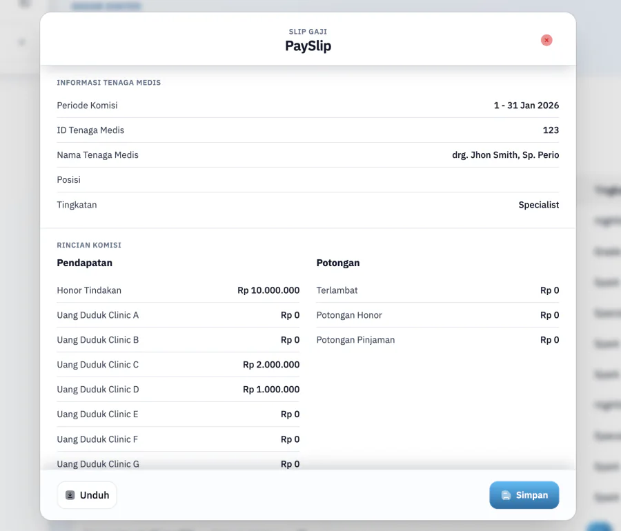 Screenshot slip gaji dokter (PaySlip) iDental